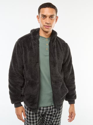Veste à capuche zippée en maille peluche