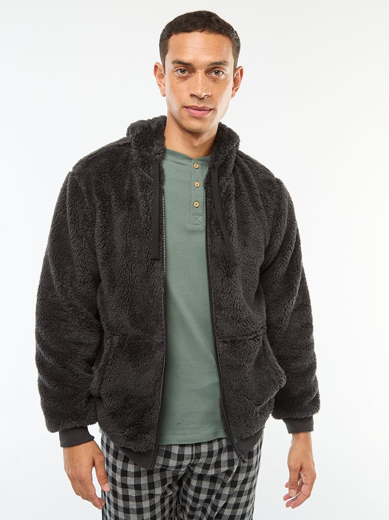 Veste à capuche zippée en maille peluche Noir - Kiabi