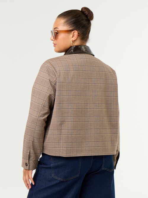 Veste à carreaux avec col vinyle - Kiabi