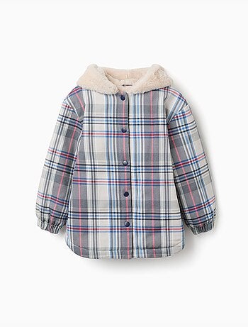 Veste à carreaux avec doublure en peluche douce synthétique