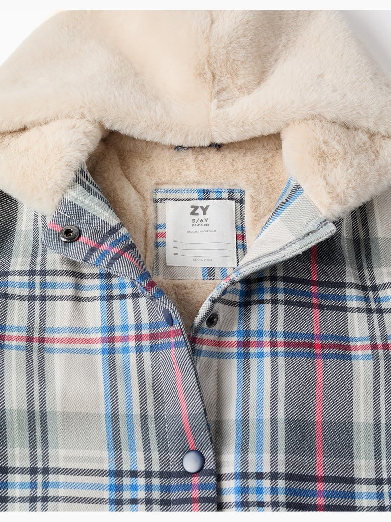 Veste à carreaux avec doublure en peluche douce synthétique Bleu Bleu - Kiabi