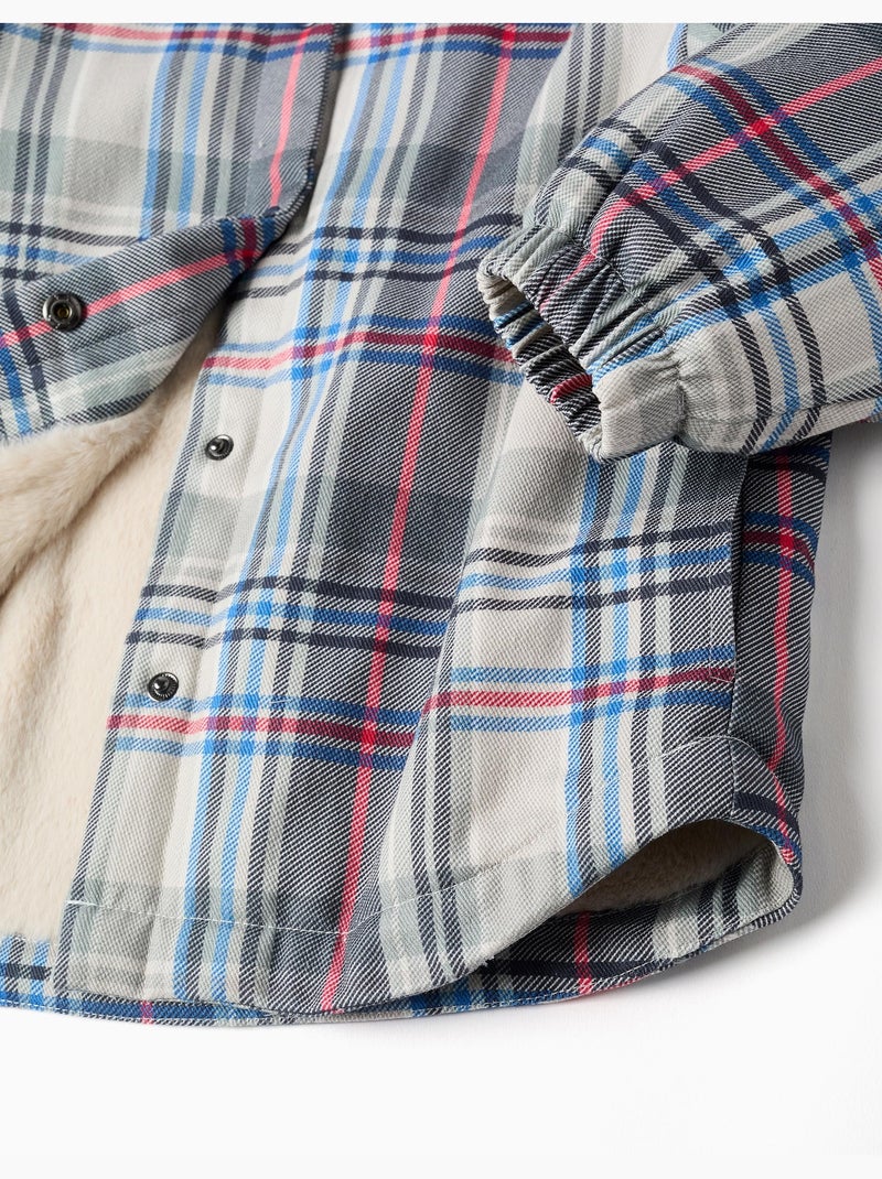 Veste à carreaux avec doublure en peluche douce synthétique Bleu Bleu - Kiabi