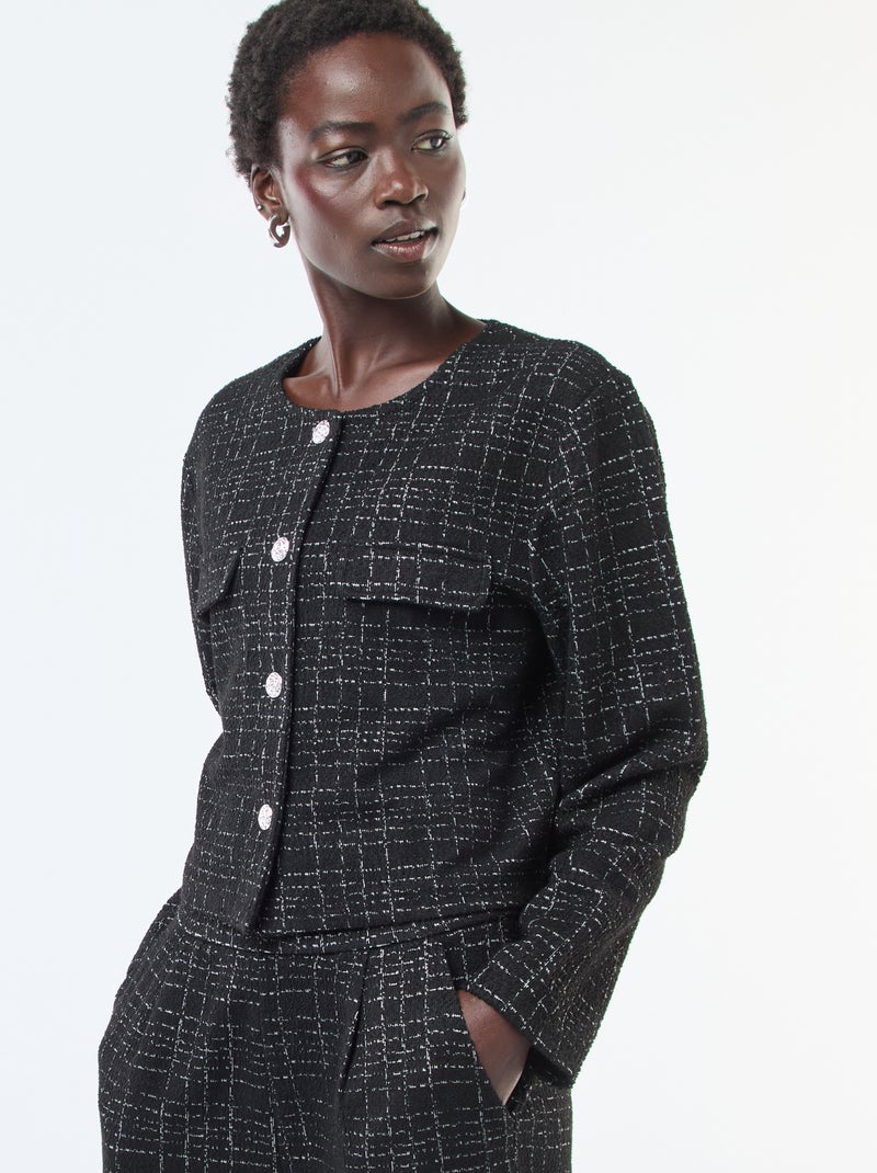 Veste à carreaux 'JDY' avec poches à rabat Noir - Kiabi