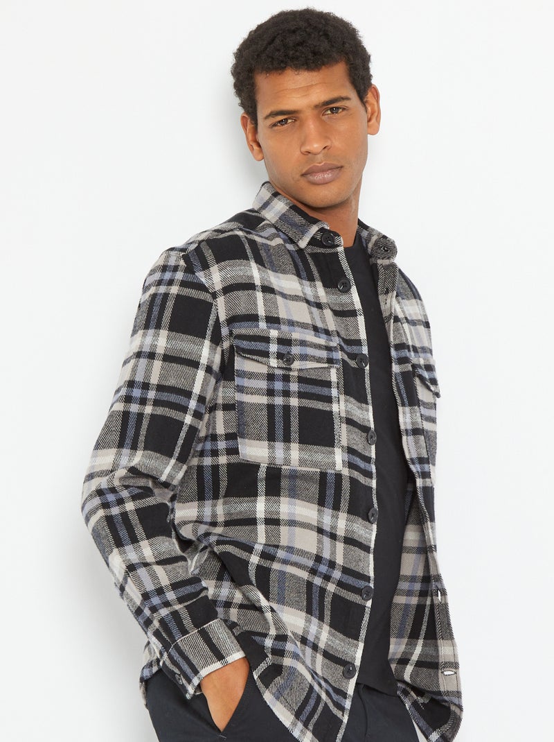 Veste à carreaux style surchemise noir - Kiabi