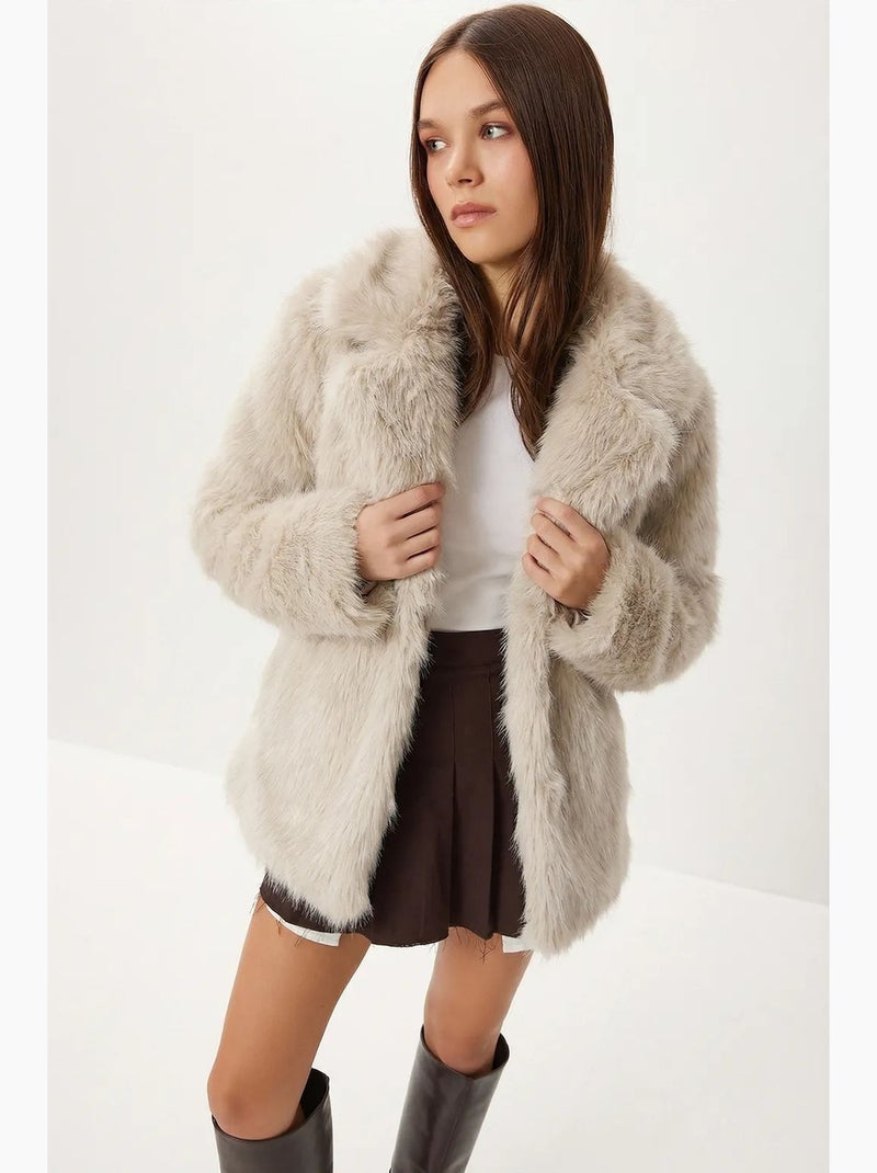 Veste à col châle en fausse fourrure istanbul Crème - Kiabi