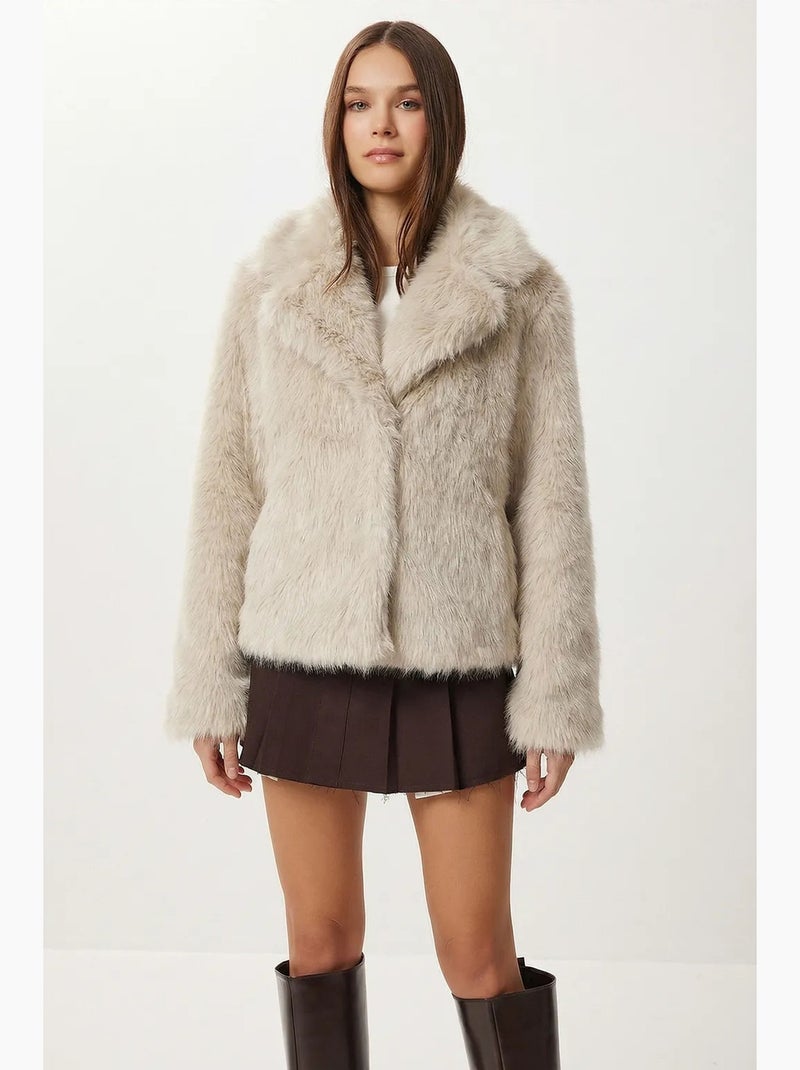 Veste à col châle en fausse fourrure istanbul Crème - Kiabi