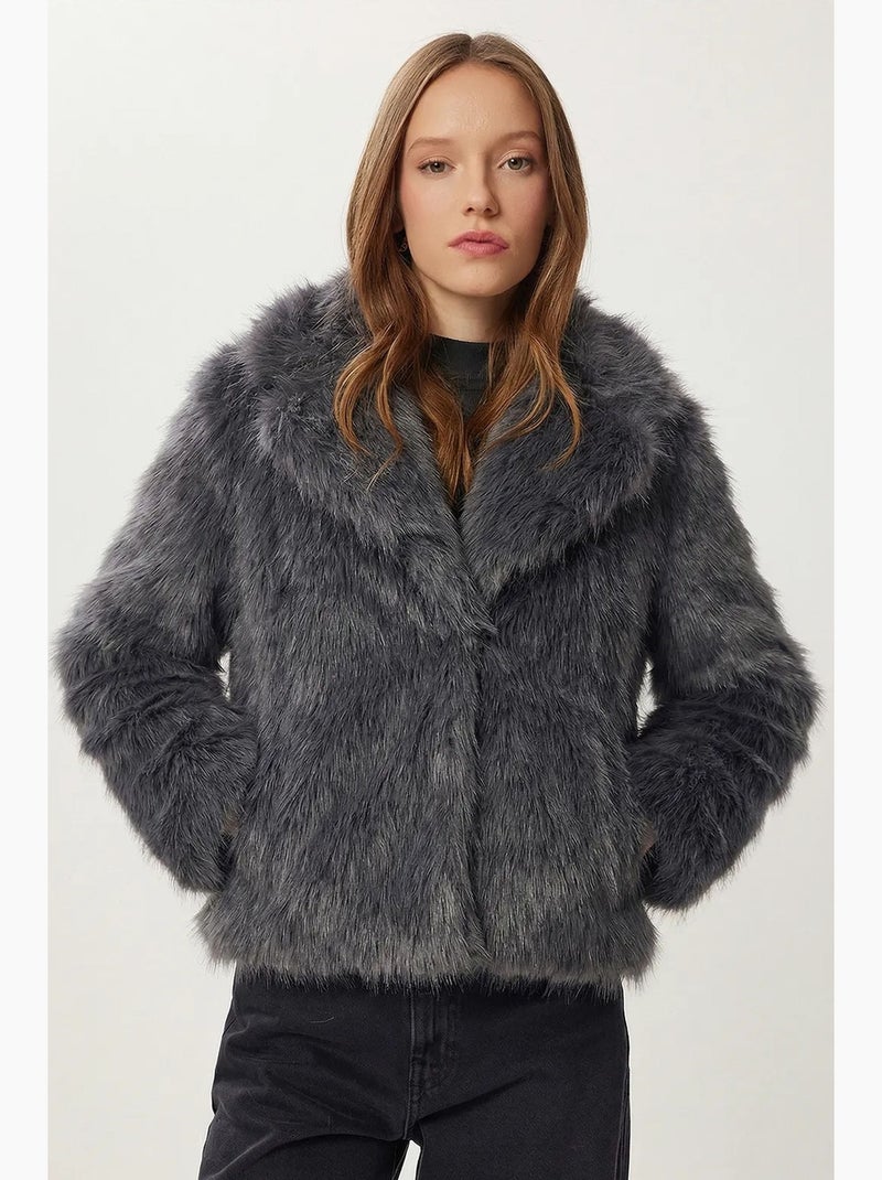 Veste à col châle en fausse fourrure istanbul Gris - Kiabi