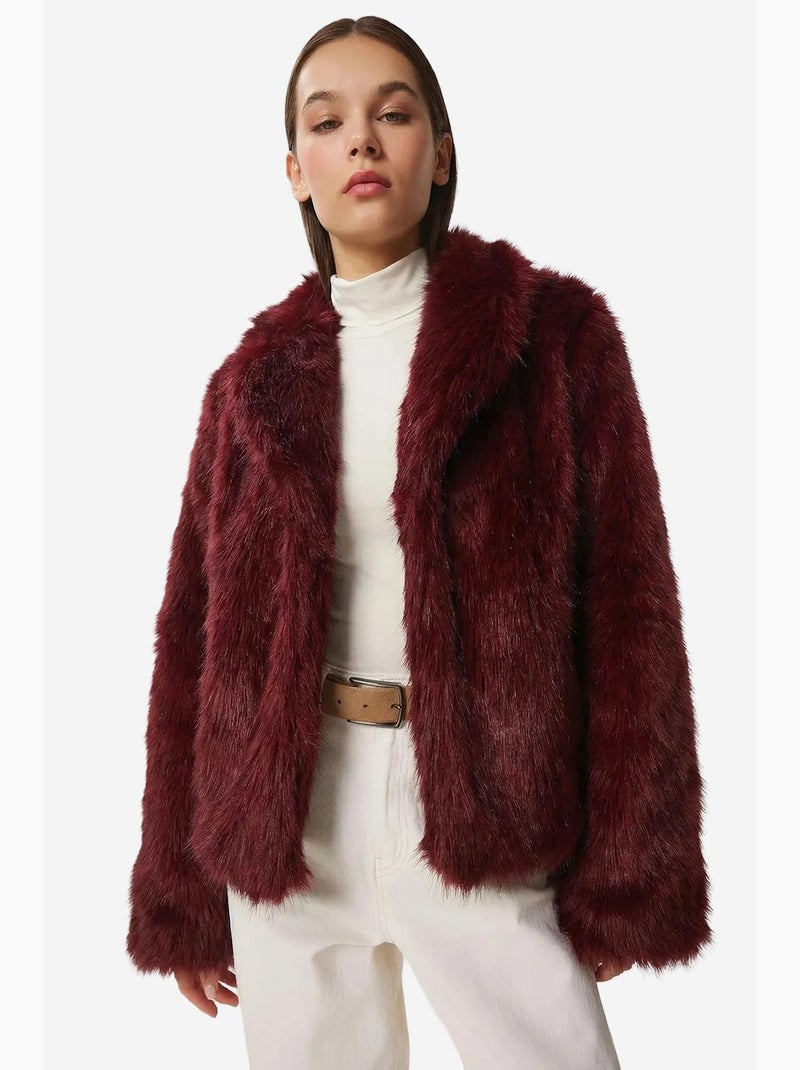 Veste à col châle en fausse fourrure istanbul Rouge bordeaux - Kiabi