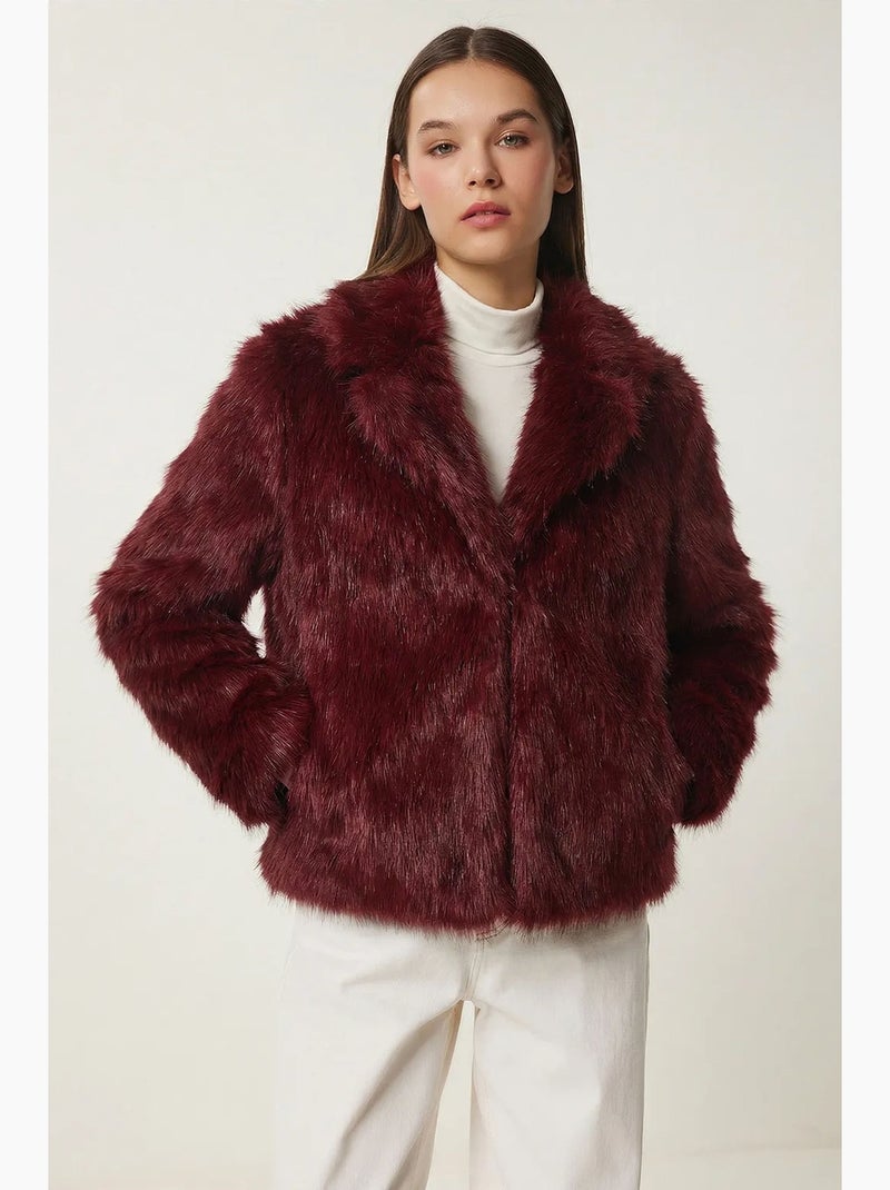 Veste à col châle en fausse fourrure istanbul Rouge bordeaux - Kiabi