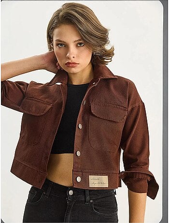 Veste à col chemise boutonnée en gabardine lucci