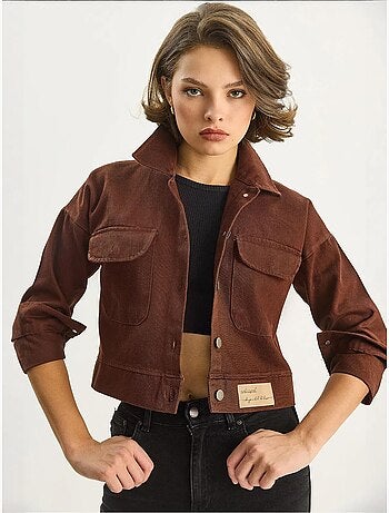 Veste à col chemise boutonnée en gabardine lucci