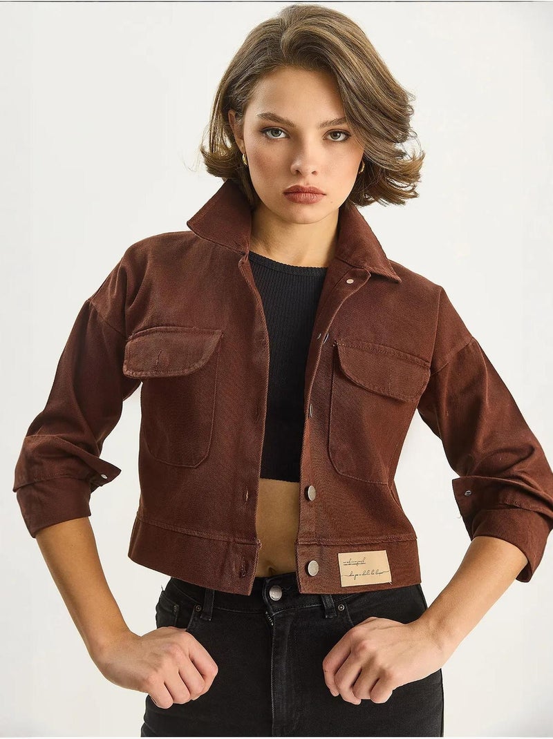Veste à col chemise boutonnée en gabardine lucci Marron foncé - Kiabi