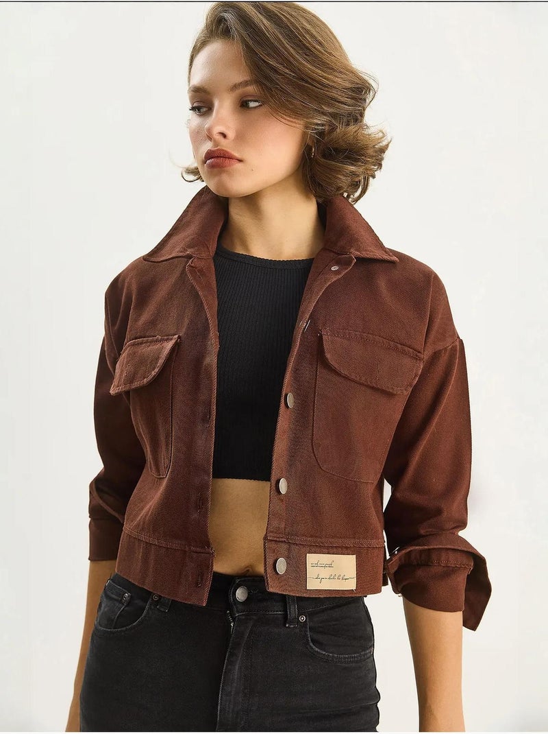 Veste à col chemise boutonnée en gabardine lucci Marron foncé - Kiabi