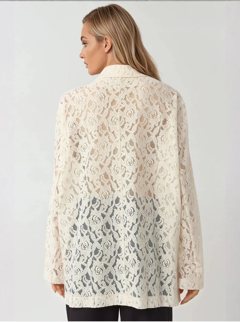 Veste à manches longues en dentelle florale collection pika Ivoire - Kiabi