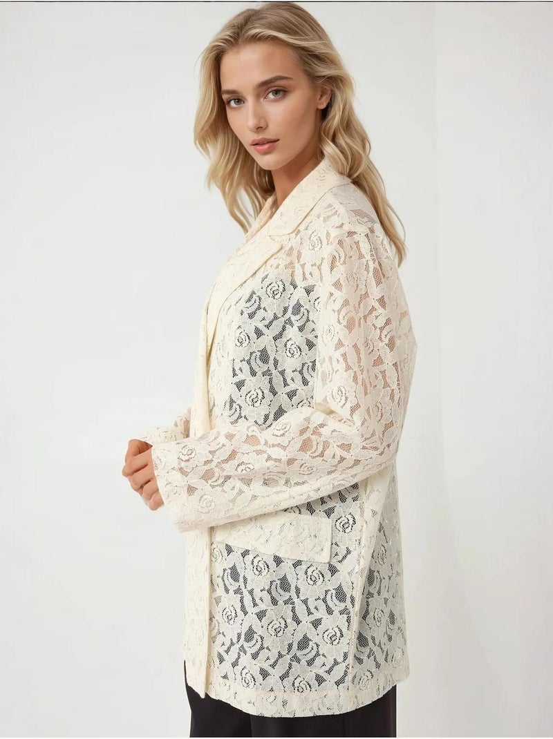 Veste à manches longues en dentelle florale collection pika Ivoire - Kiabi