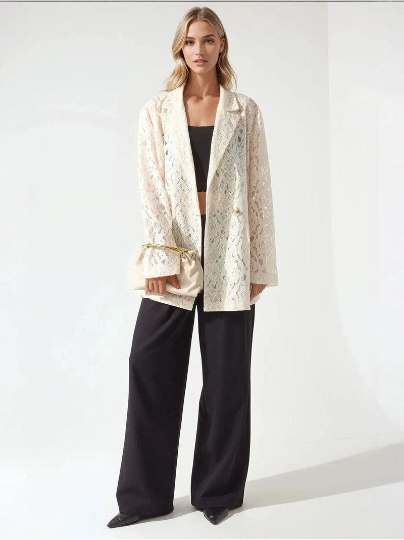 Veste à manches longues en dentelle florale collection pika Ivoire - Kiabi