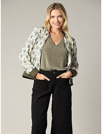 Veste à manches longues imprimé ethnique avec col teddy et fermeture zip 'Deeluxe'