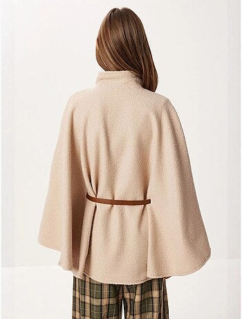Veste ample boutonnée en gabardine texturée à col roulé mi-long istanbul