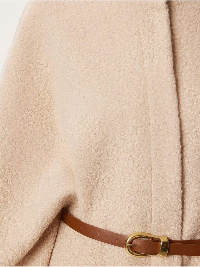Veste ample boutonnée en gabardine texturée à col roulé mi-long istanbul Beige argile - Kiabi