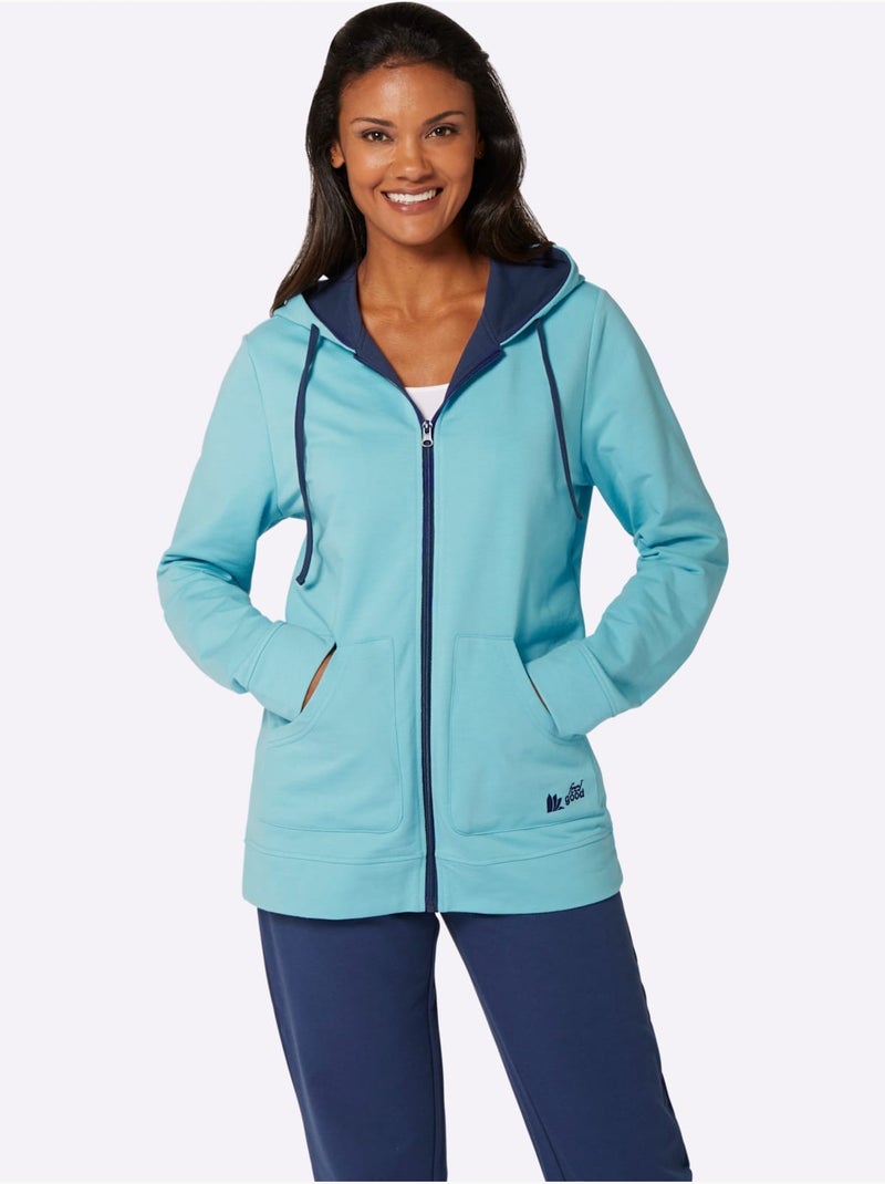 Veste avec capuche à poches kangourou et détails contrastés - Taille standard - Witt Bleu Vert - Kiabi