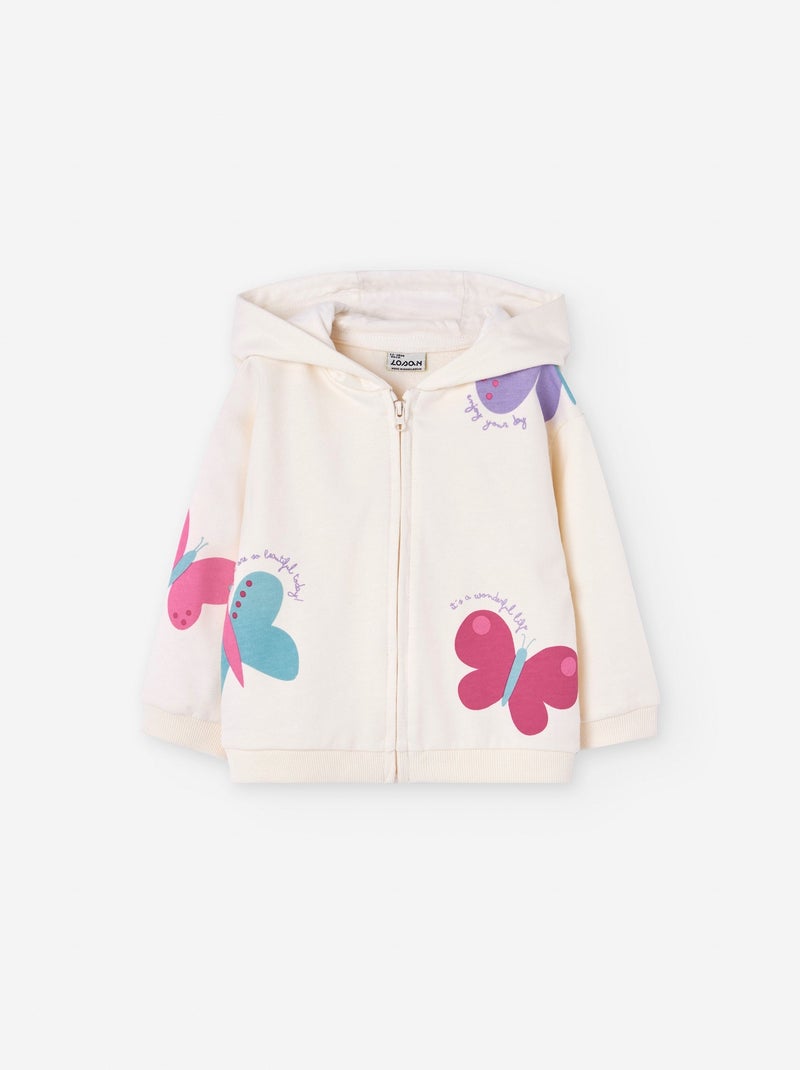 Veste avec Capuche et Imprimés de Papillon Blanc Ecru - Kiabi