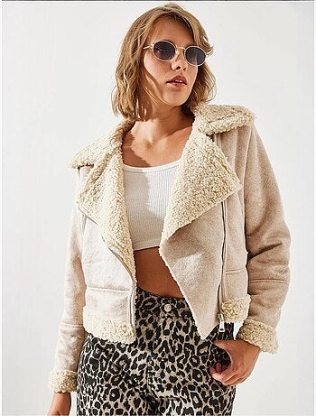 Veste aviateur courte en simili cuir lucci