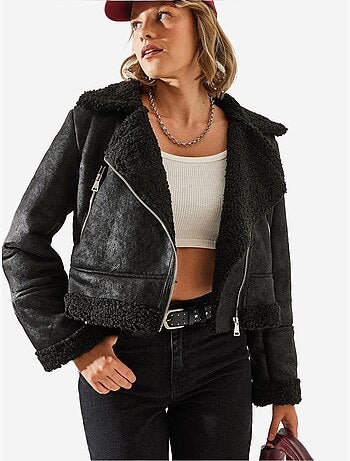 Veste aviateur courte en simili cuir lucci