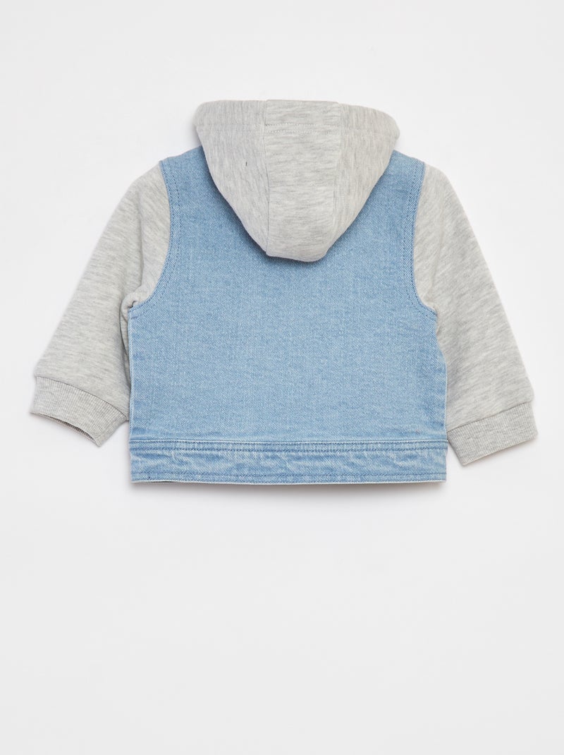 Veste bi-matière en denim et molleton BLEU - Kiabi