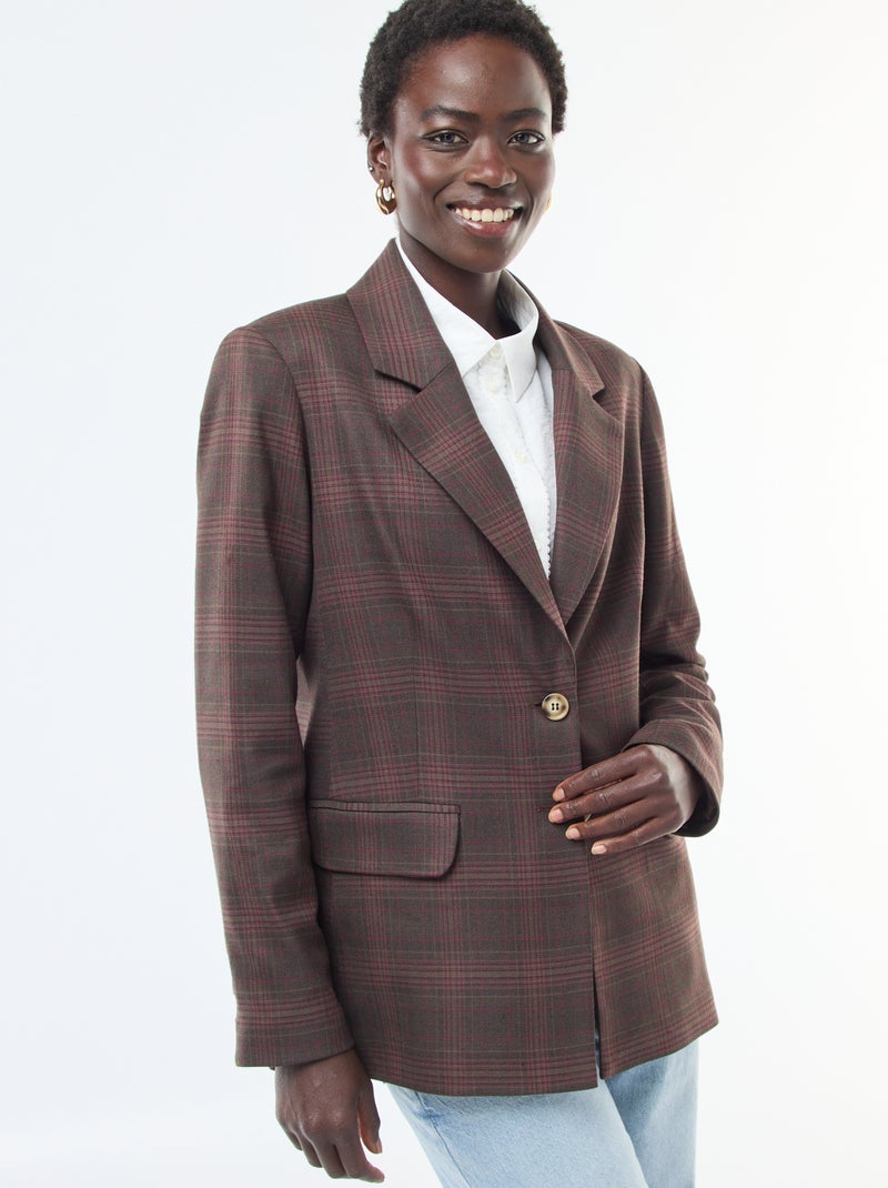 Veste blazer à carreaux Marron - Kiabi