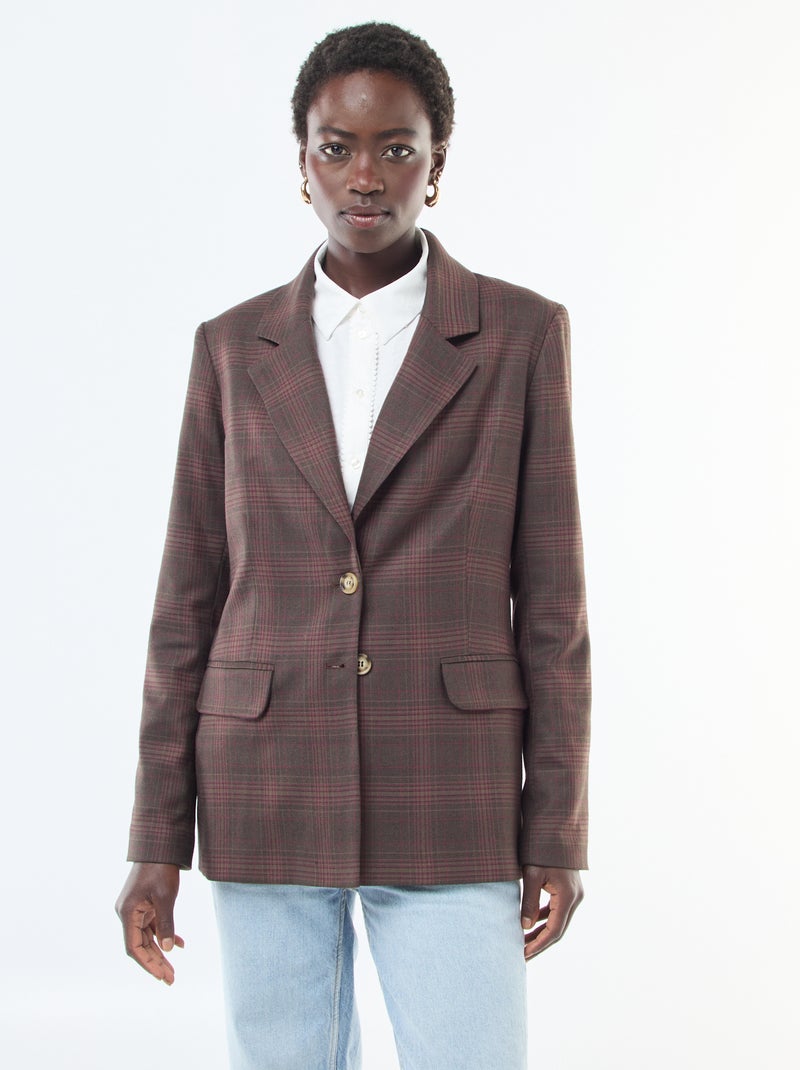 Veste blazer à carreaux Marron - Kiabi