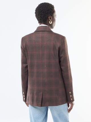 Veste à col Harana à carreaux bleus et bruns main image 1