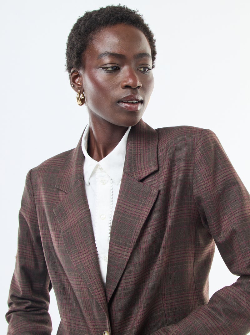 Veste blazer à carreaux Marron - Kiabi