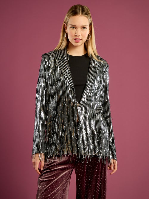 Veste blazer à franges et sequins - Kiabi