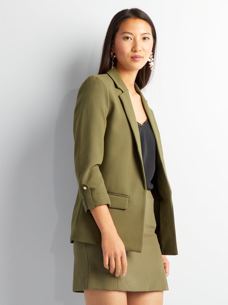 Veste blazer avec manches retroussées kaki - Kiabi