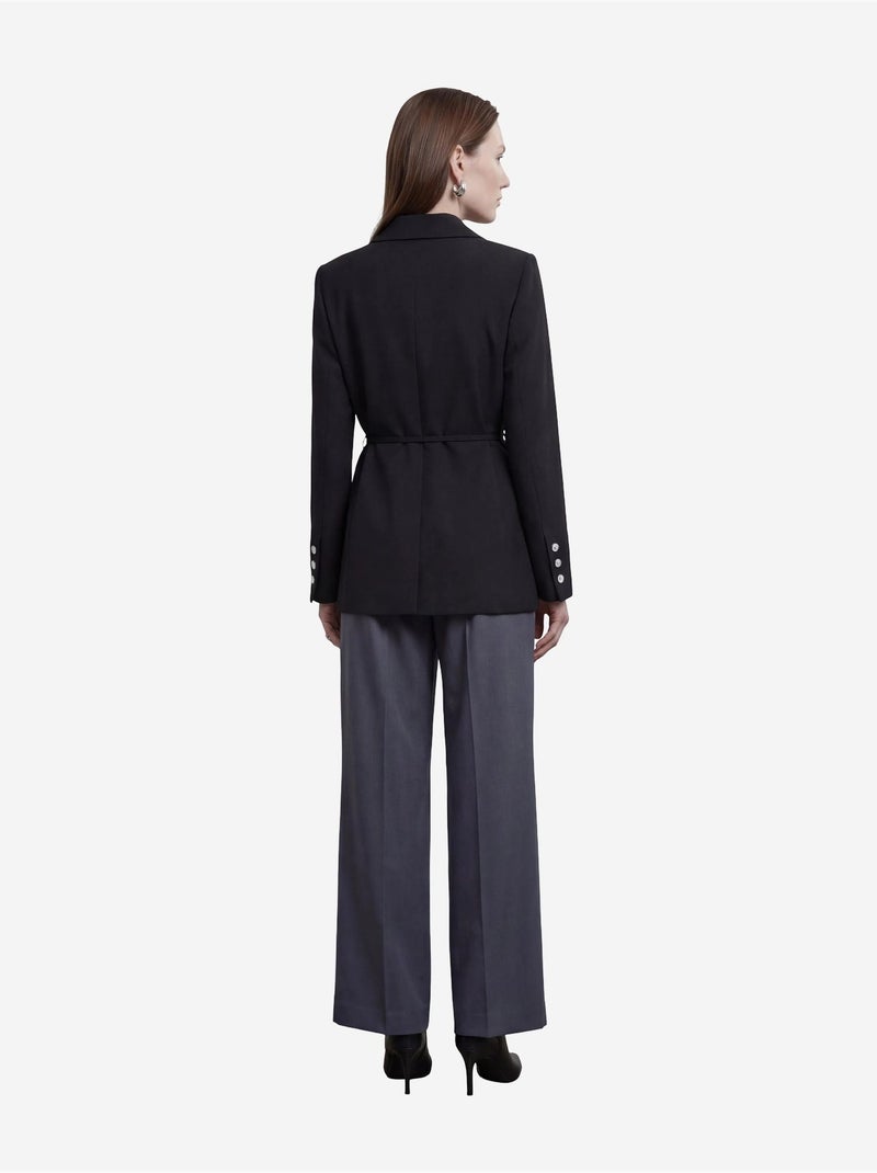 Veste blazer ceinturée en crêpe my fashion Noir - Kiabi