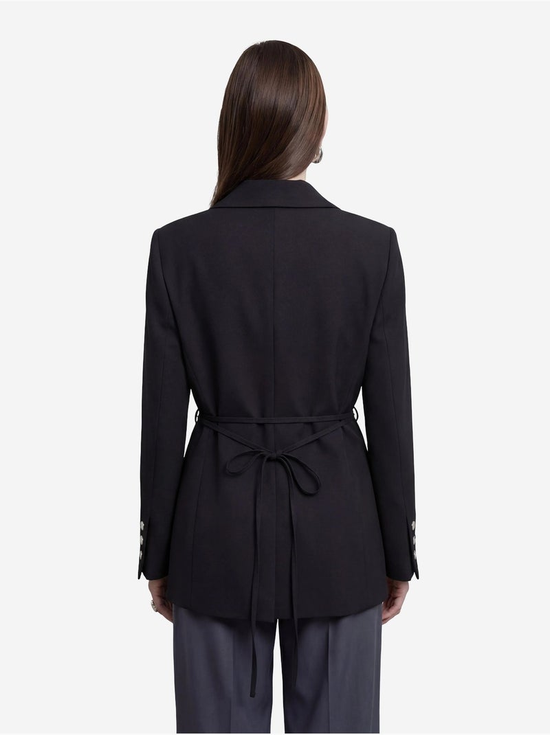 Veste blazer ceinturée en crêpe my fashion Noir - Kiabi