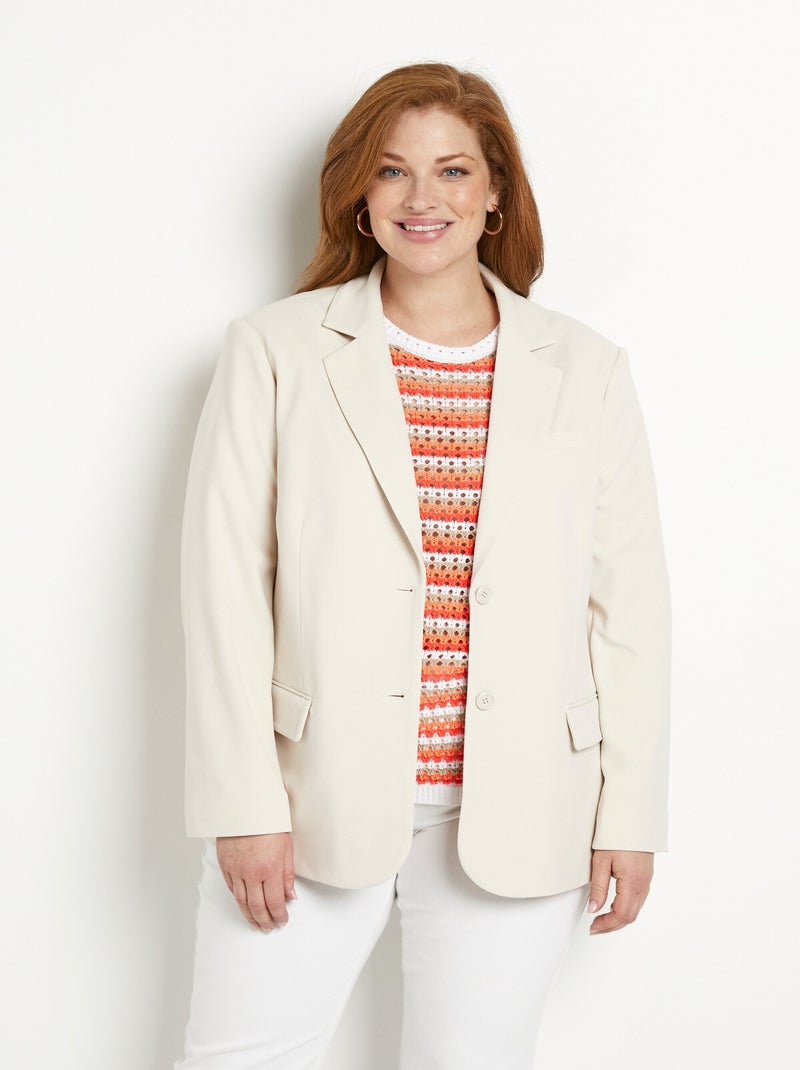 Veste blazer coupe droite maille unie Beige - Kiabi