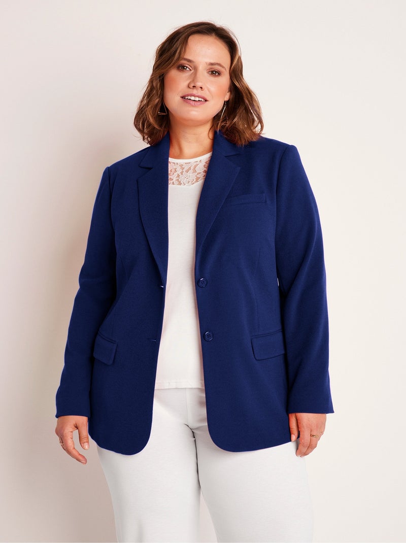 Veste blazer coupe droite maille unie Bleu marine - Kiabi