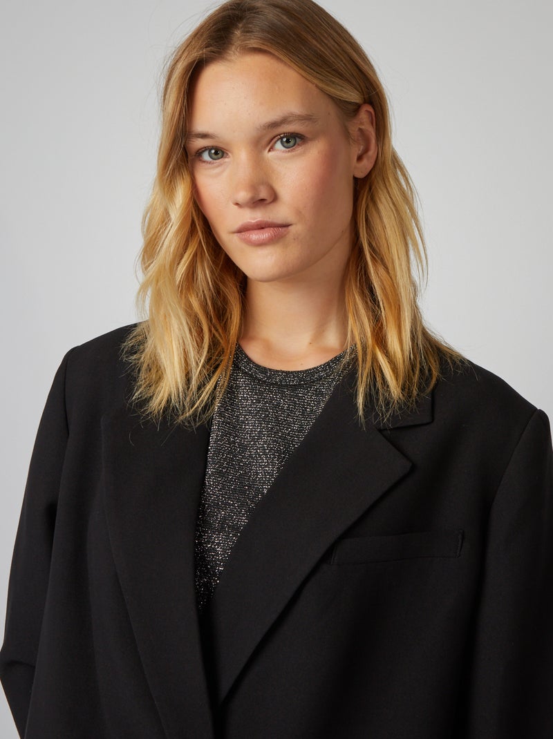 Veste Blazer CAbi Noir Femme – Taille M, Coupée Court, Double Boutonnage En Rayonne Stretch