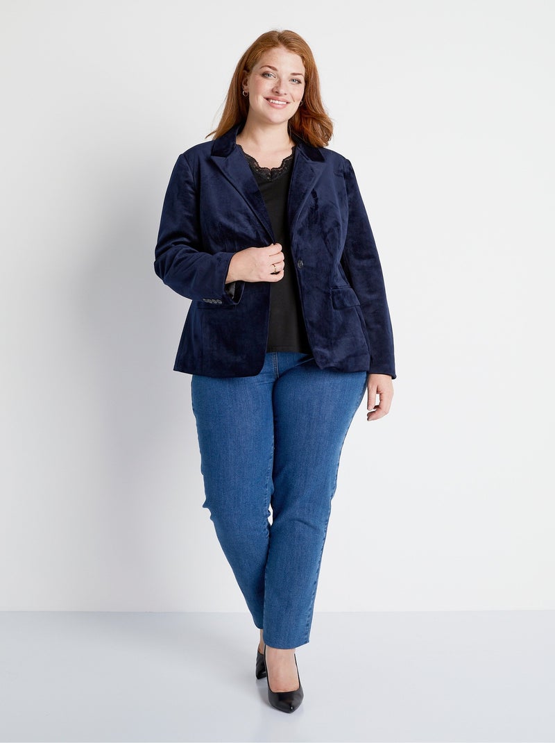 Veste blazer droite velours uni col tailleur - AFIBEL Bleu - Kiabi