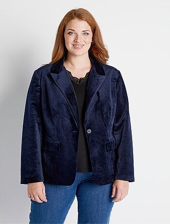 Veste blazer droite velours uni col tailleur