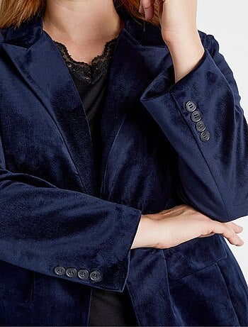 Veste blazer droite velours uni col tailleur