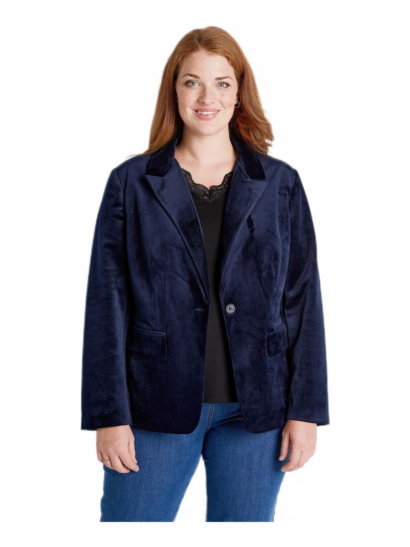 Veste blazer droite velours uni col tailleur Bleu - Kiabi