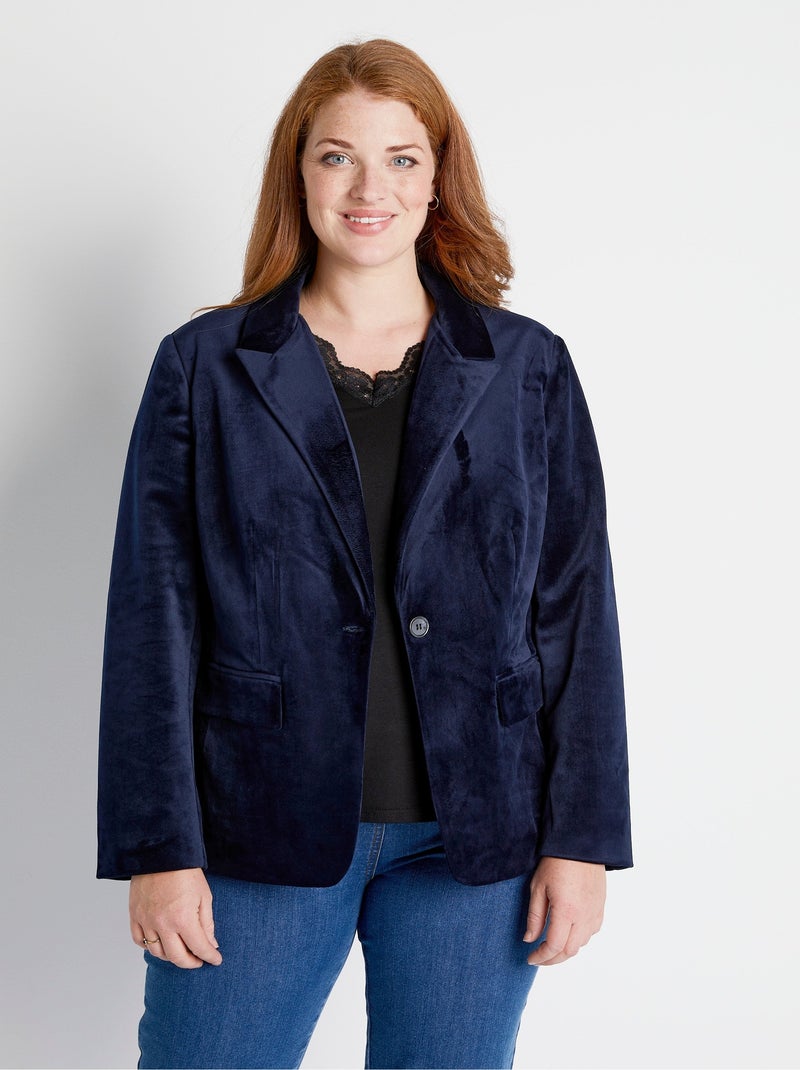 Veste blazer droite velours uni col tailleur Bleu - Kiabi