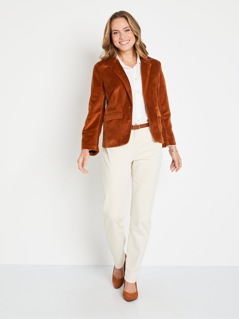 Veste blazer droite velours uni col tailleur Camel - Kiabi