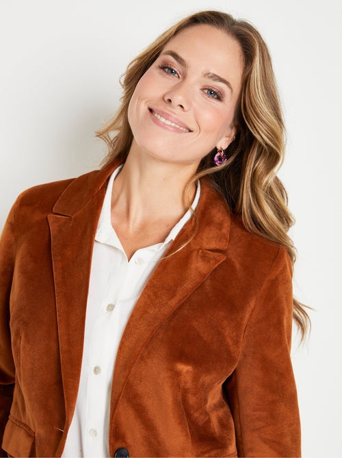 Veste blazer droite velours uni col tailleur - Kiabi