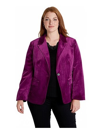 Veste blazer droite velours uni col tailleur