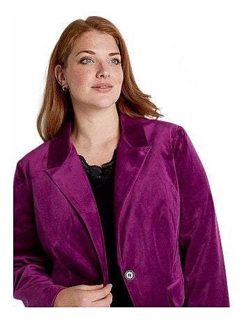 Veste blazer droite velours uni col tailleur