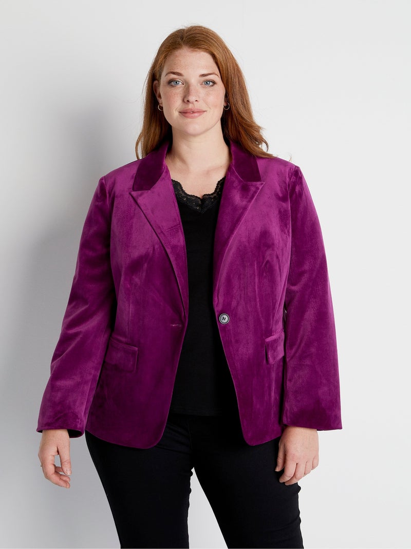 Veste blazer droite velours uni col tailleur Violet - Kiabi