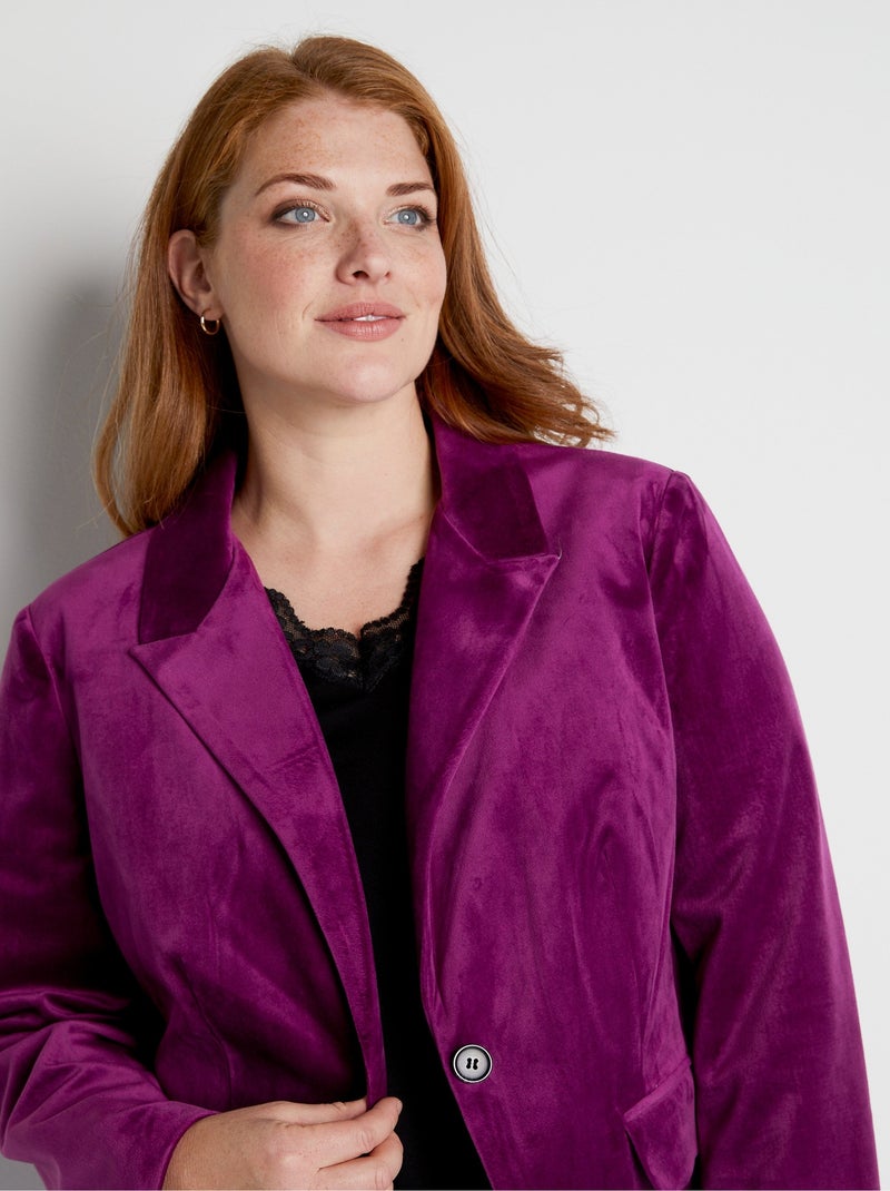 Veste blazer droite velours uni col tailleur Violet - Kiabi